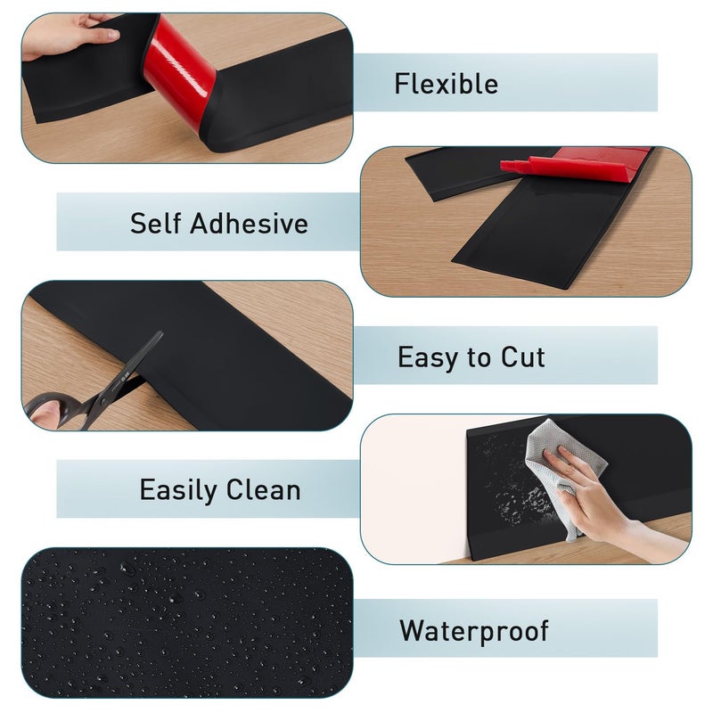 PATTENGO Flexible Baseboard Molding Trim, 4 Inch x 20 Feet Vinyl Wall Base with Wider Self-Adhesive Peel and Stick Cove Base, Rubber Wall Base Moulding Trim, Black - Image 3
